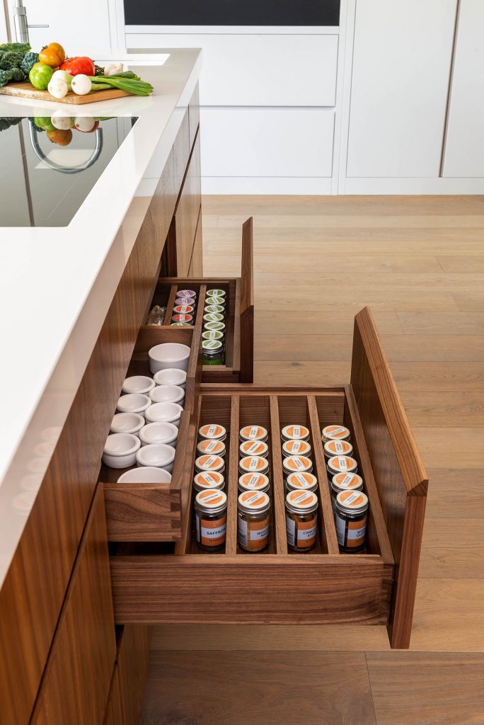 Kitchen Architecture with bespoke walnut veneer cabinets